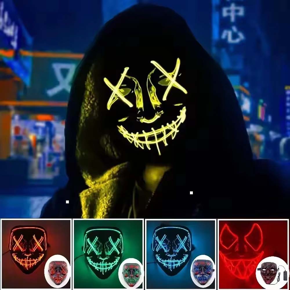 Led Purge Mask Halloween - قناع لامع بتقنية النيون LED اللاسلكي،